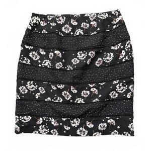 White House Black Market Skirt Size 8 Black White Purple Floral Polka Dot Mini